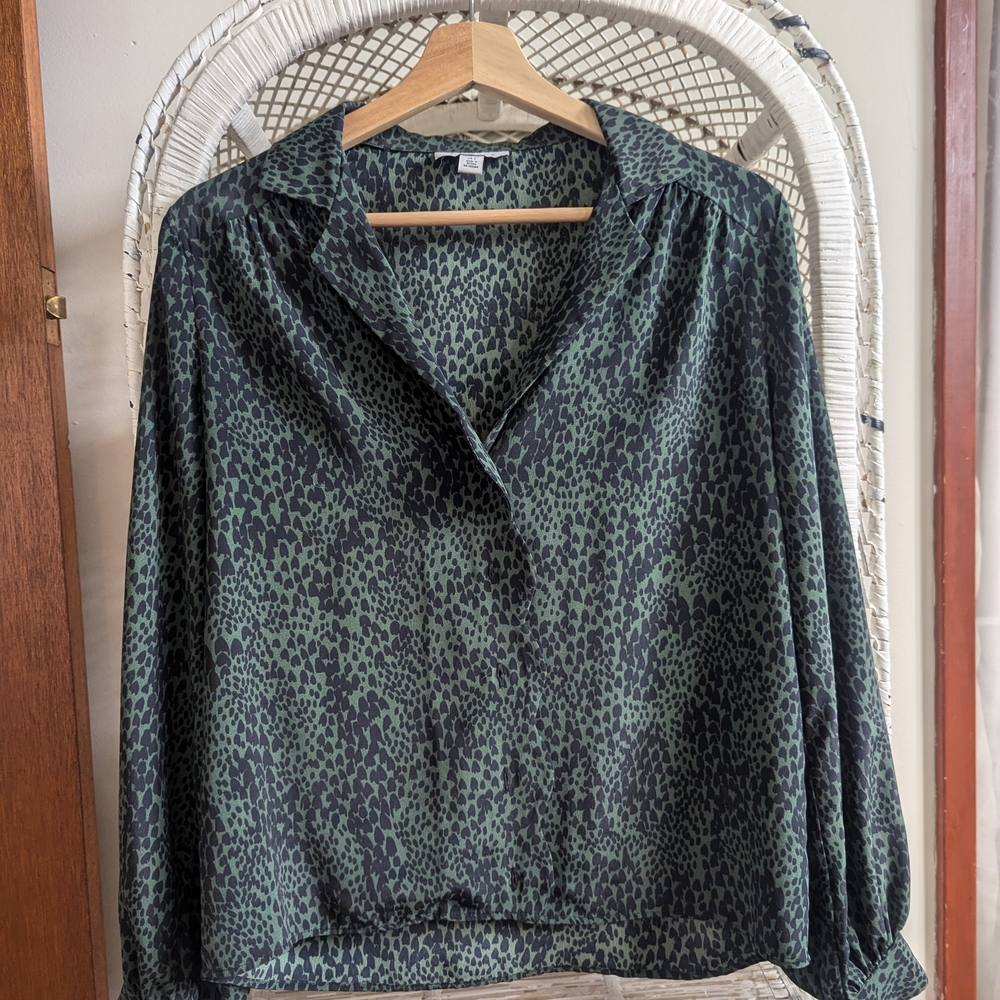 Topshop Green and Black Leopard Print Blouse